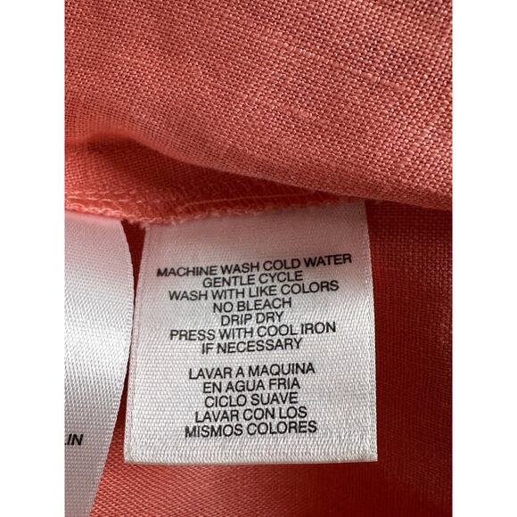 Jones New York Signature 100% Linen Blouse Womens M Pink Salmon Sleeves Pocket - Picture 13 of 13